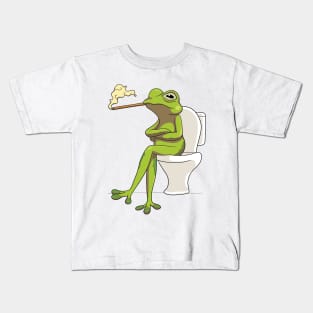 Cool frog smoking a cigarette on the toilet Kids T-Shirt